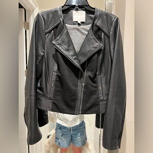 Anthropologie Elevenses Faux Black Leather Moto Jacket